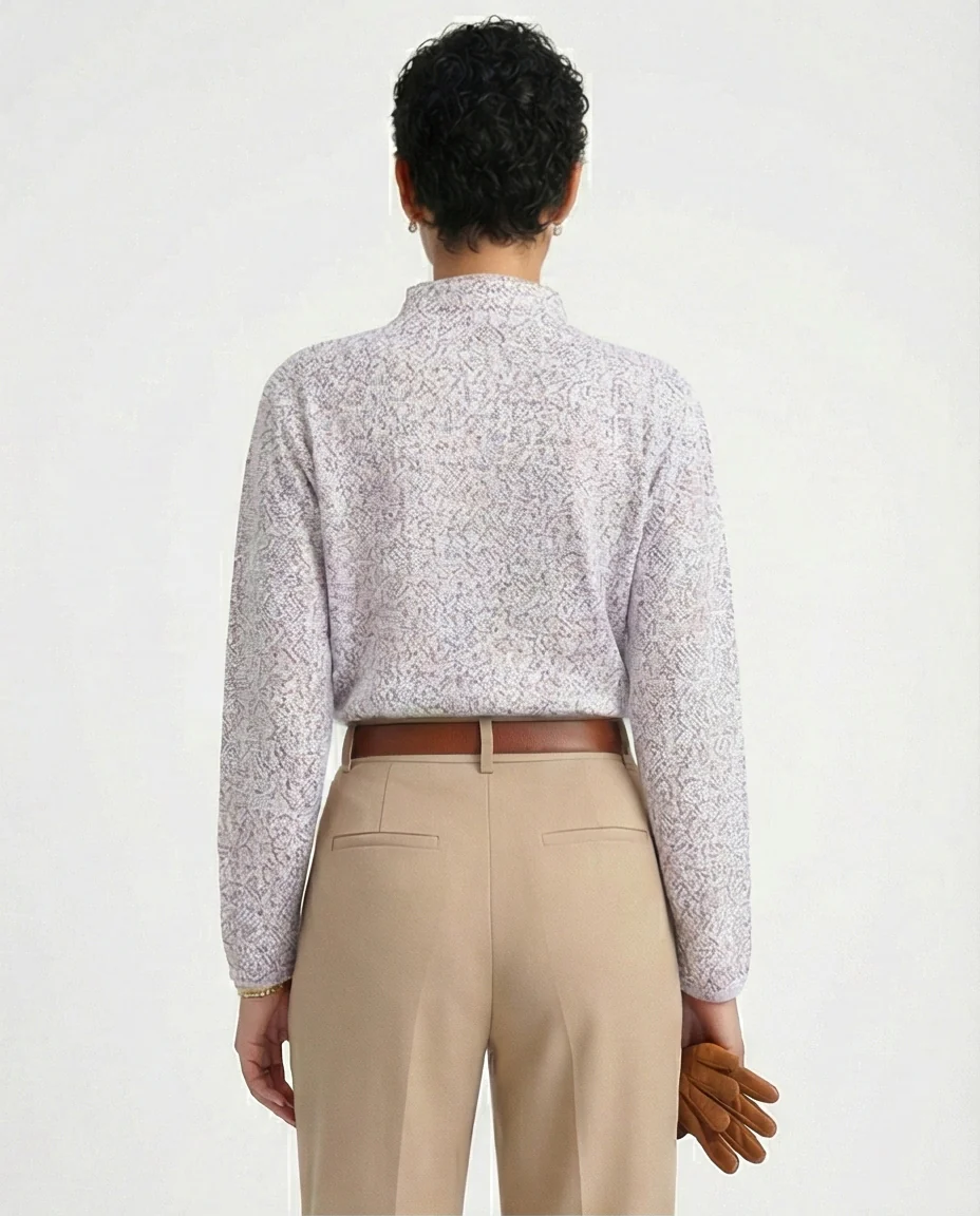 Soft Mottled Mock Neck Knit Pullover - O199090 - Image 2