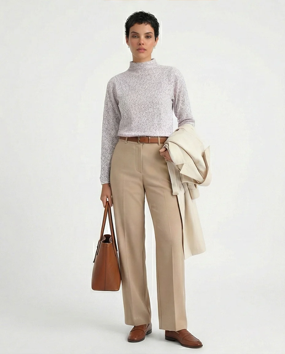 Soft Mottled Mock Neck Knit Pullover - O199090 - Image 3