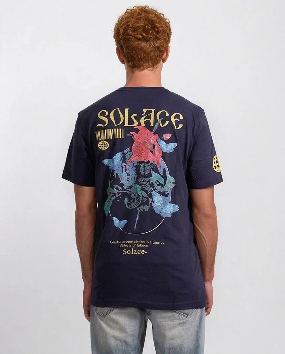 Ravin Solace Collection: Navy Blue Butterfly & Floral Graphic Tee - O203085 - Image 2
