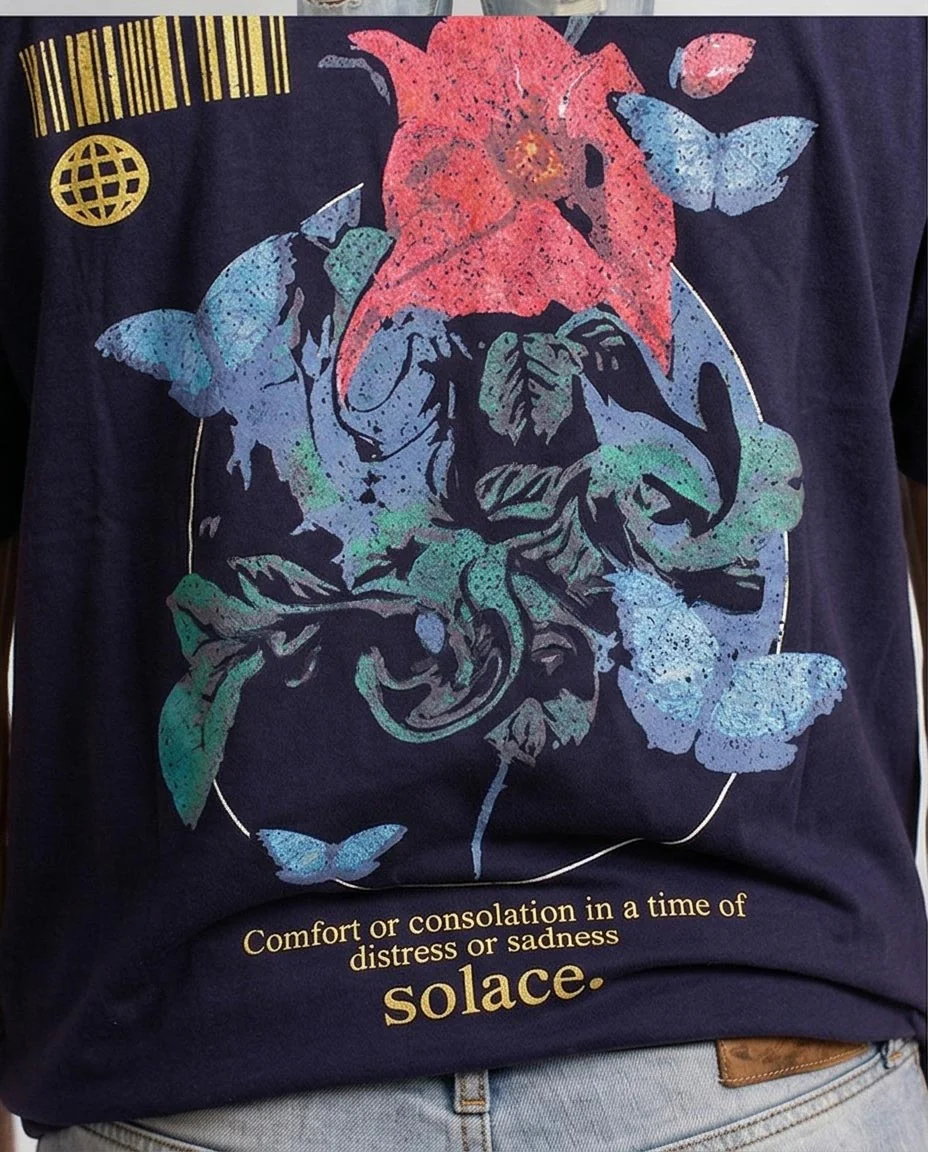 Ravin Solace Collection: Navy Blue Butterfly & Floral Graphic Tee - O203085 - Image 3