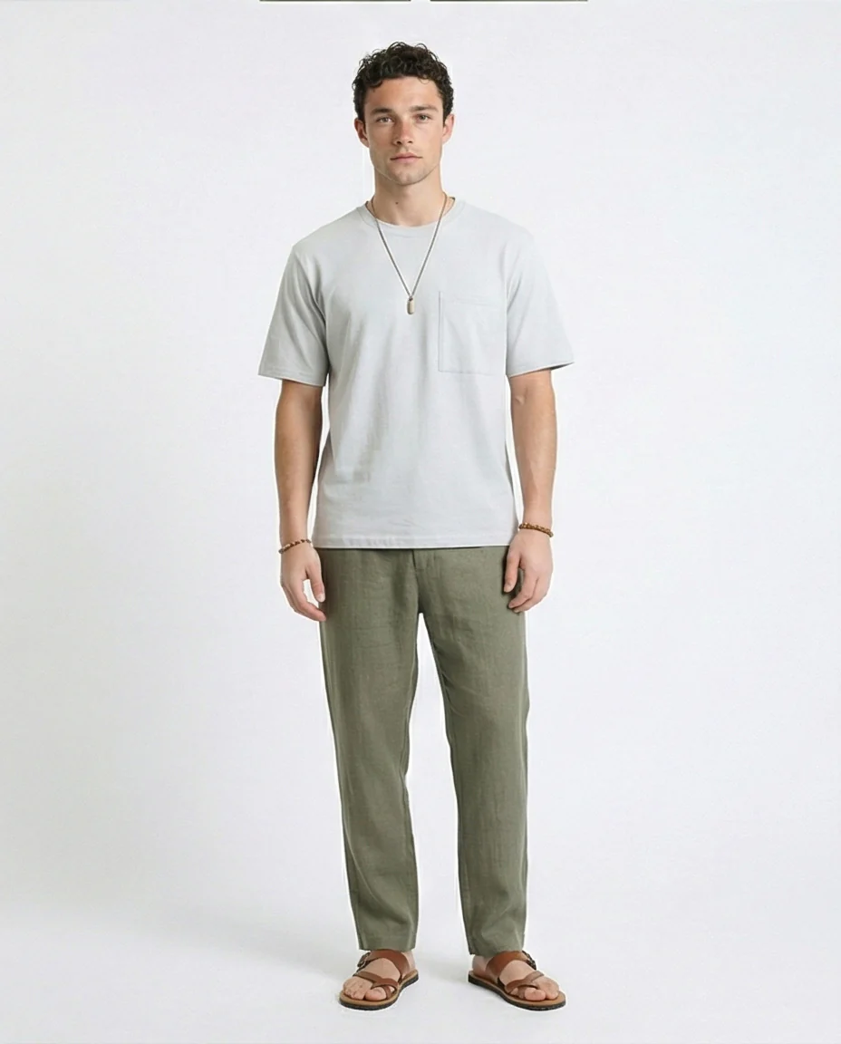R215869 - Solid Basic Tee with Front Pocket - Light Grey - Image 3