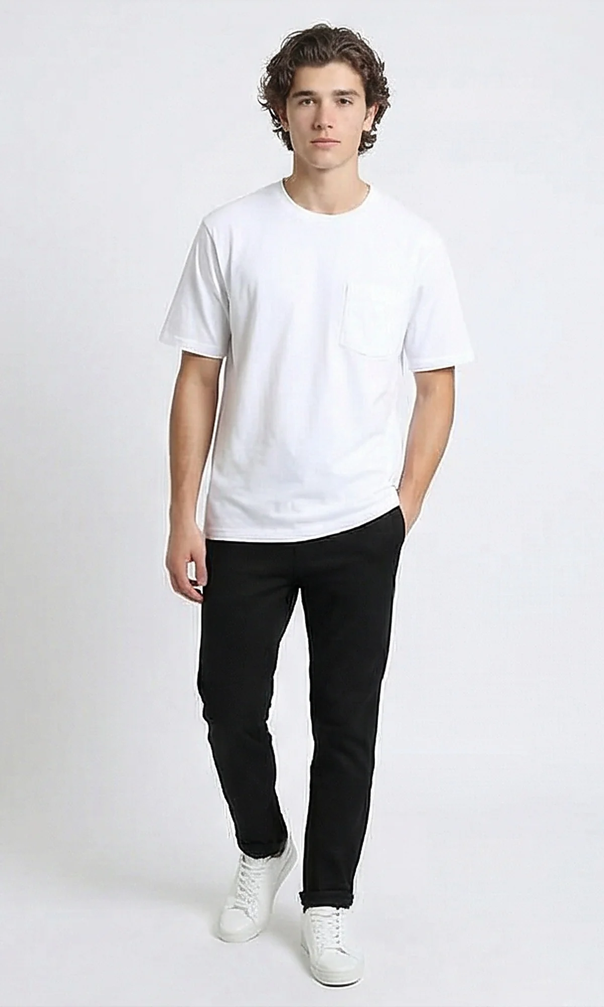 R215868 - Solid Basic Tee with Front Pocket - White - Image 5
