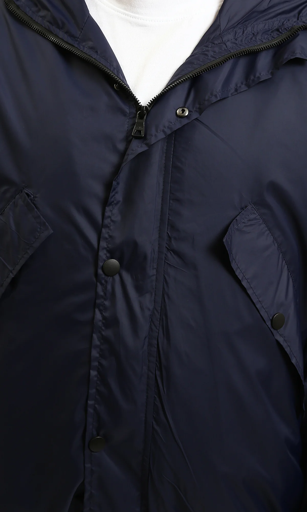 R214164 - Solid Bomber Jacket with Multi Pockets - Navy Blue - Image 3