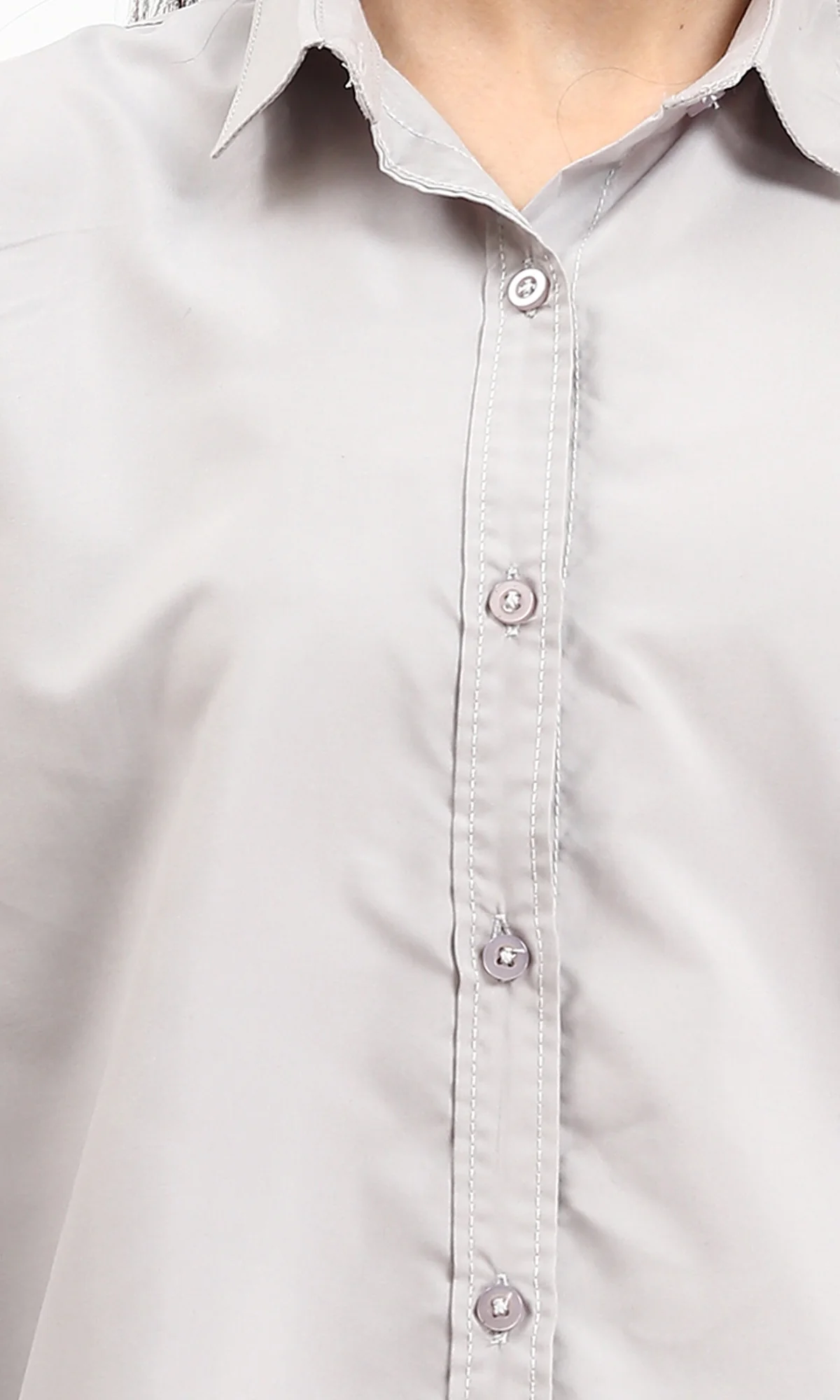 R210574 - Solid Buttoned Down Long Sleeves Shirt - Grey - Image 3