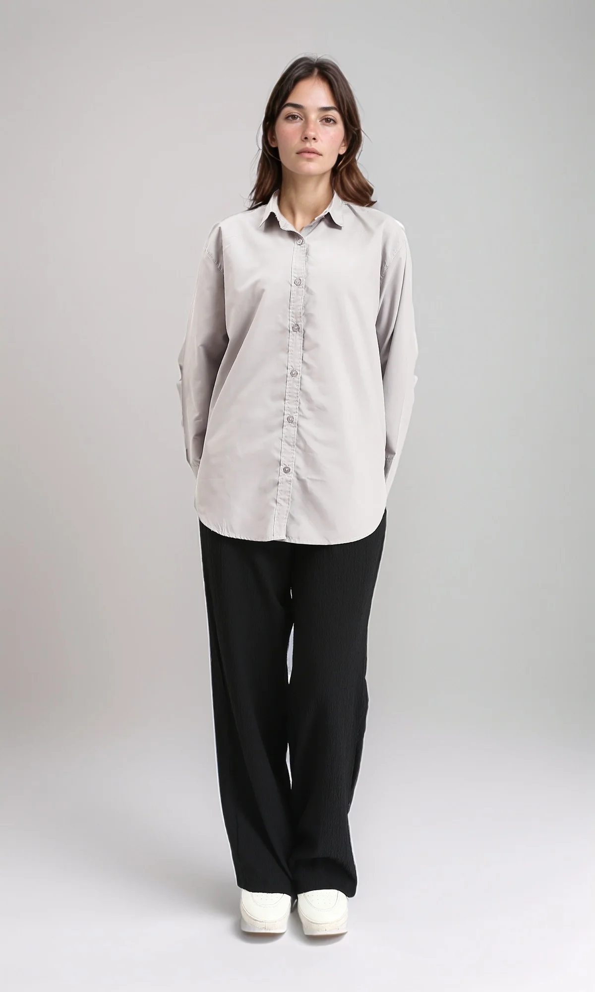 R210574 - Solid Buttoned Down Long Sleeves Shirt - Grey - Image 4
