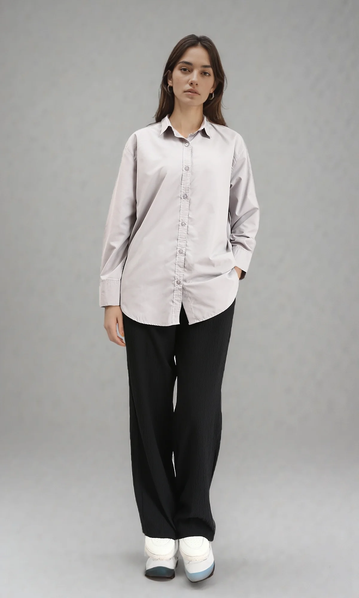 R210574 - Solid Buttoned Down Long Sleeves Shirt - Grey - Image 5