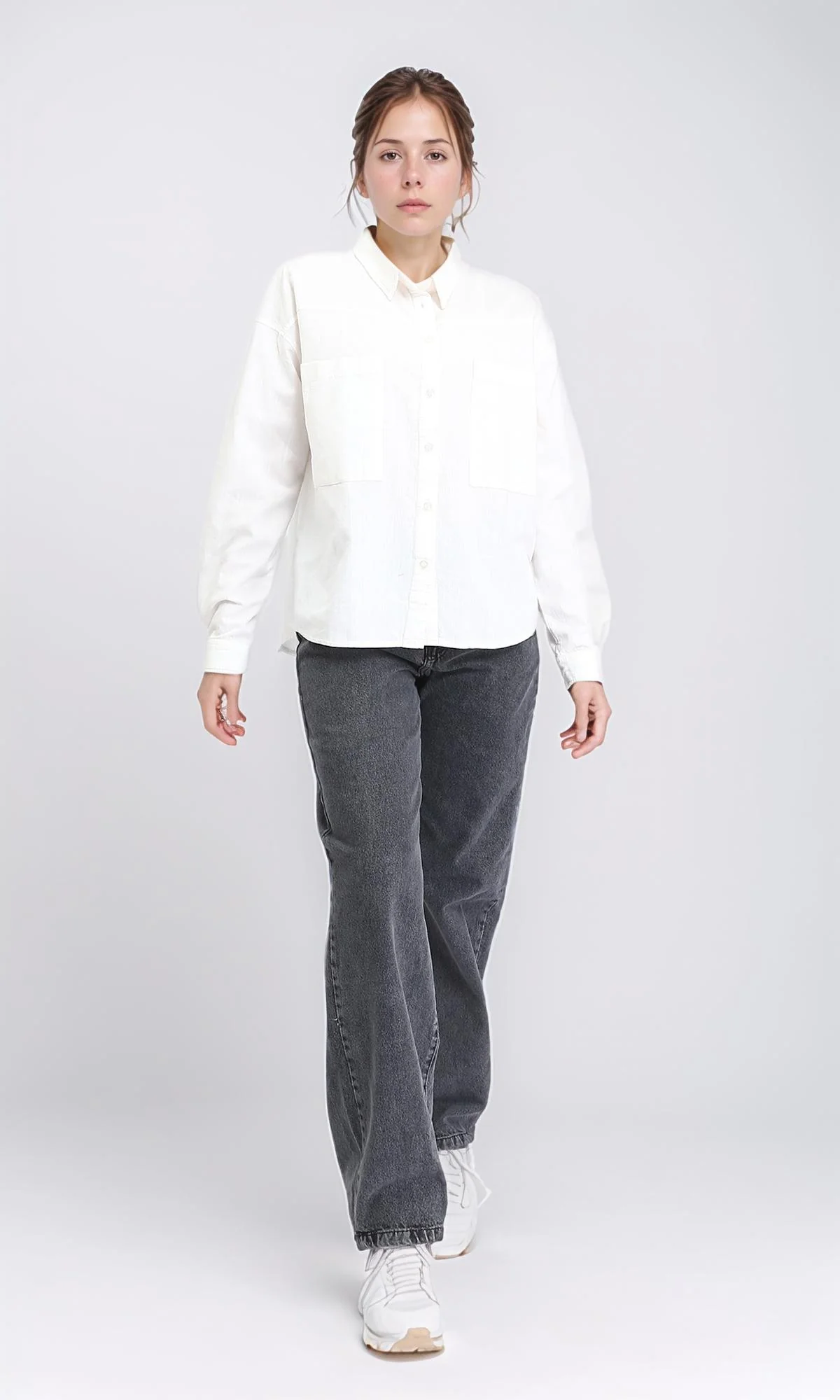 R208767 - Solid Buttoned shirt with Patched Pockets - Off-White - Image 4