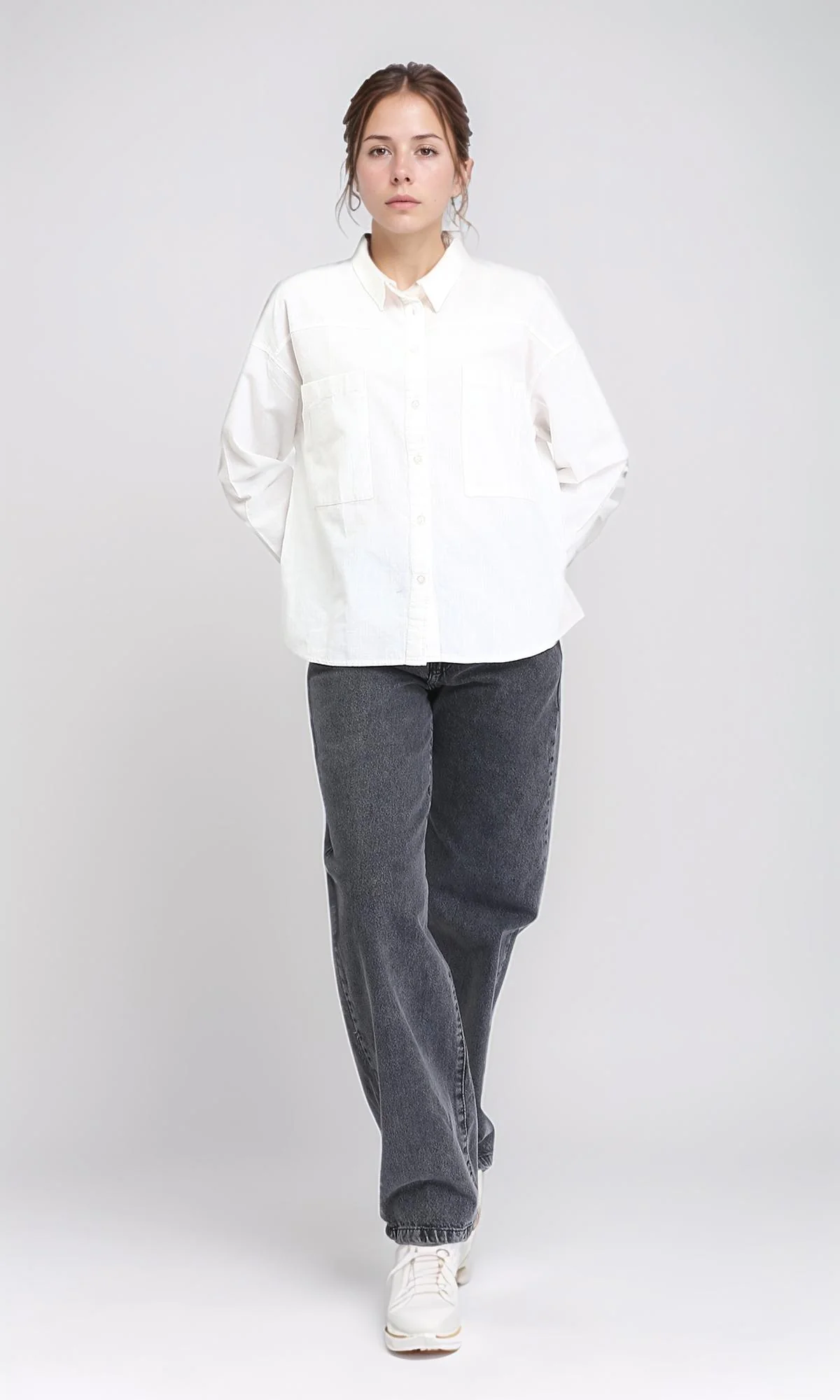 R208767 - Solid Buttoned shirt with Patched Pockets - Off-White - Image 5