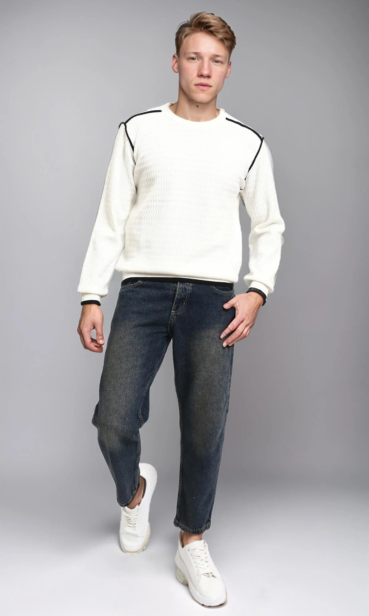 R213317 - Solid Casual Jeans with Front Wash - Brownish Navy Blue - Image 4