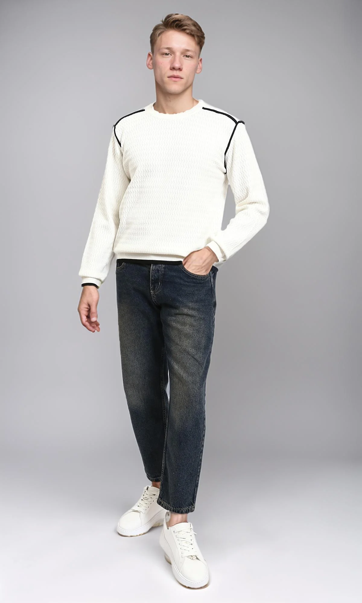R213317 - Solid Casual Jeans with Front Wash - Brownish Navy Blue - Image 5