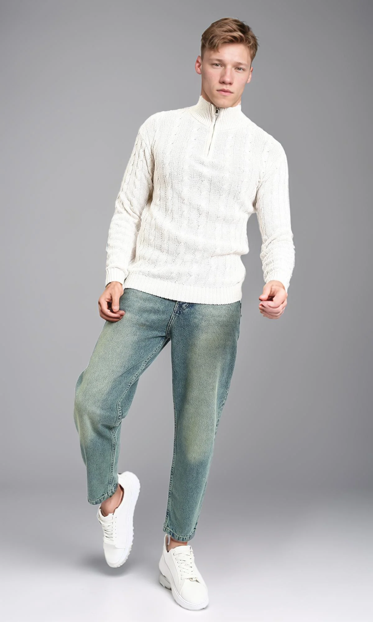 R213316 - Solid Casual Jeans with Front Wash - Stonewash - Image 5