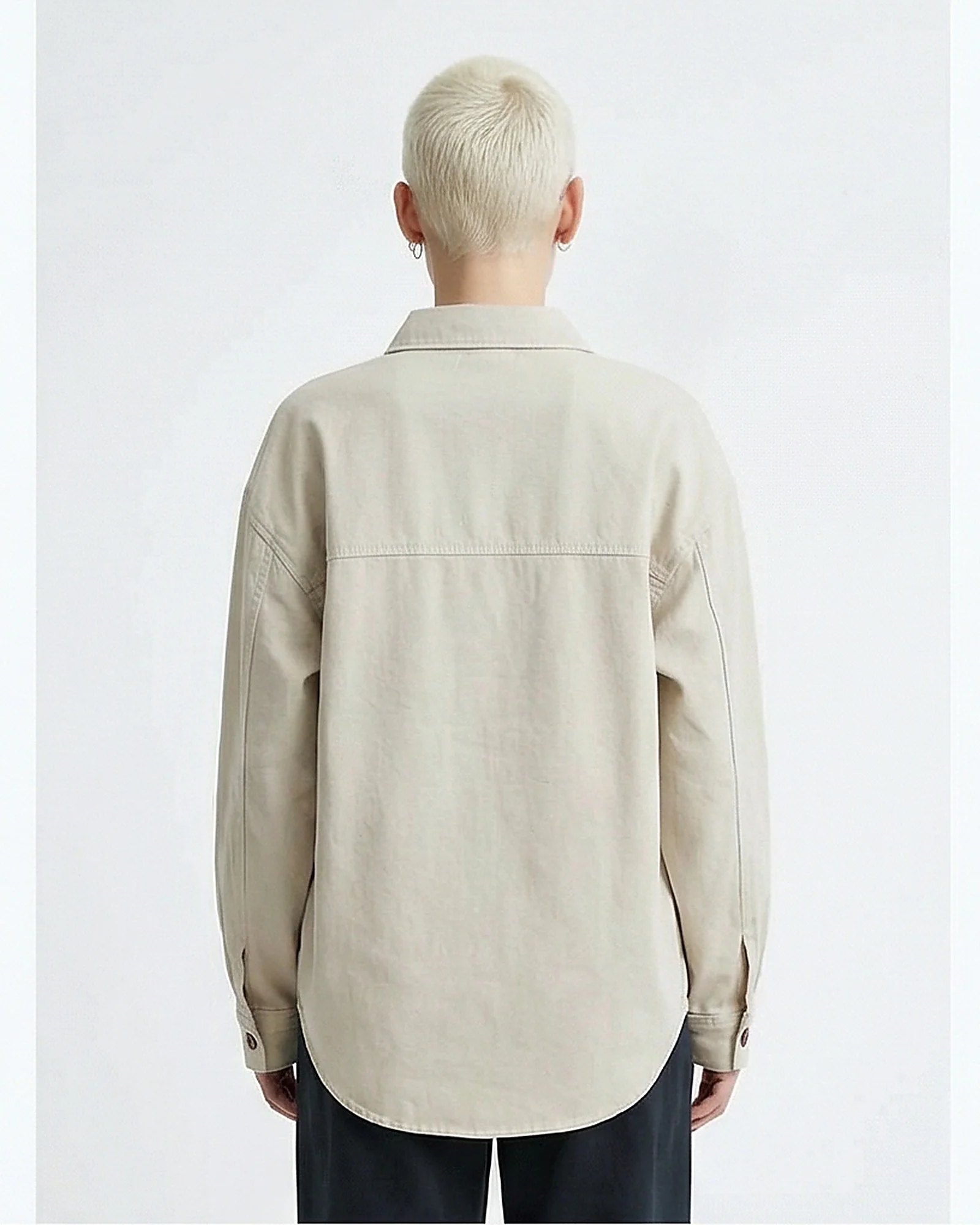 R210715 - Solid Casual Shirt with Front Pockets - Dark Beige - Image 2