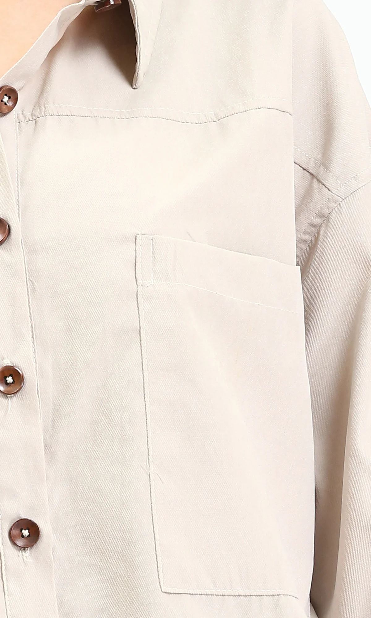 R210715 - Solid Casual Shirt with Front Pockets - Dark Beige - Image 3