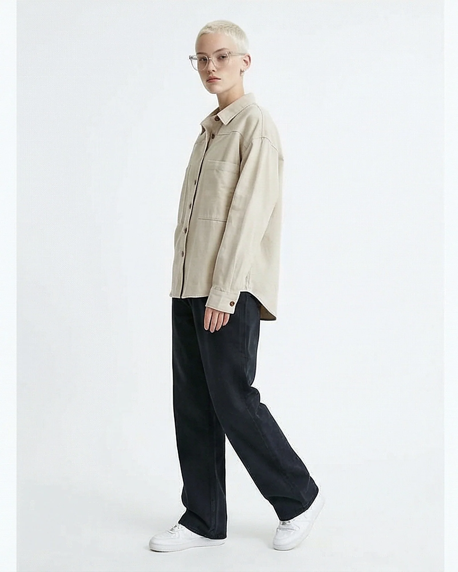 R210715 - Solid Casual Shirt with Front Pockets - Dark Beige - Image 5