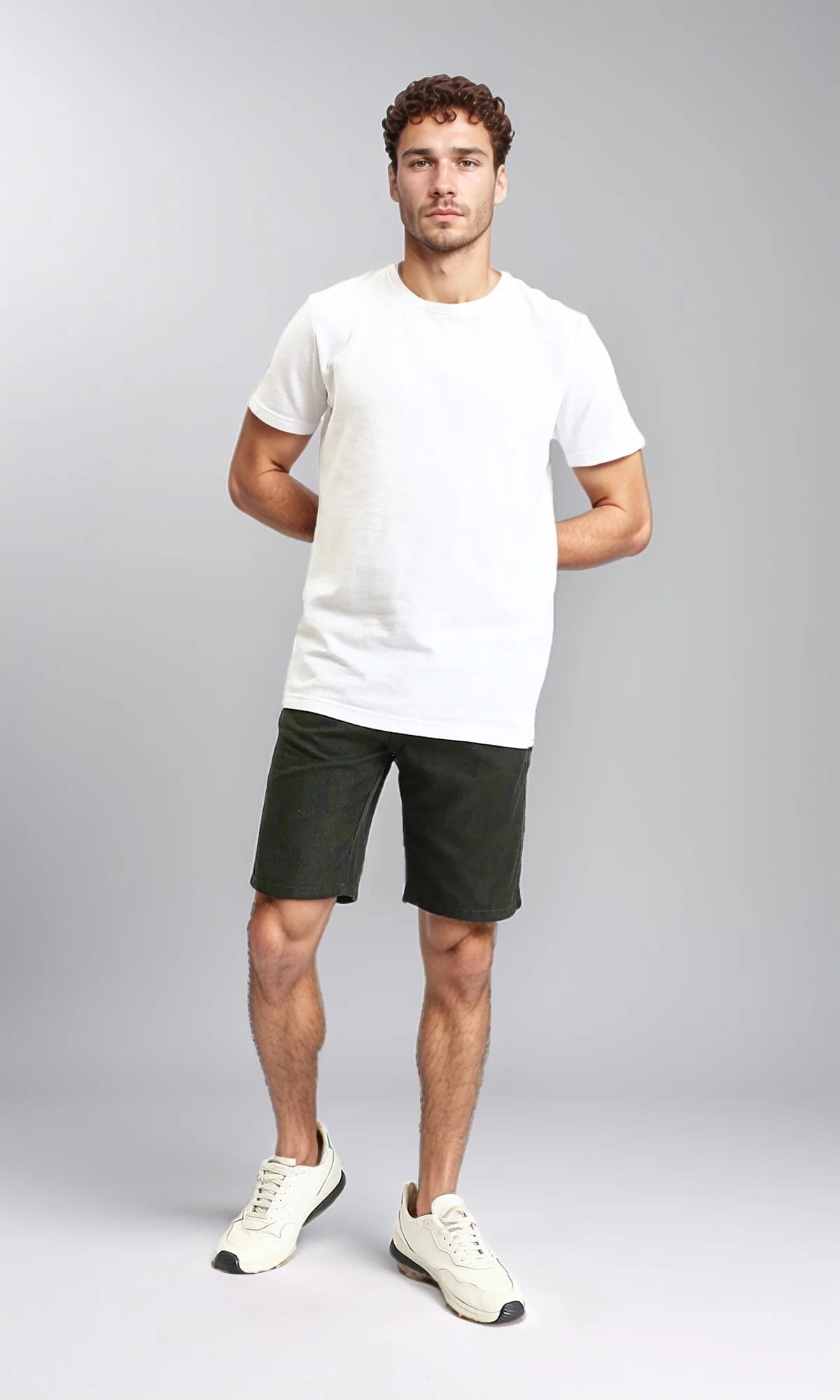 R204539 - Solid Cotton Casual Shorts - Dark Olive - Image 5
