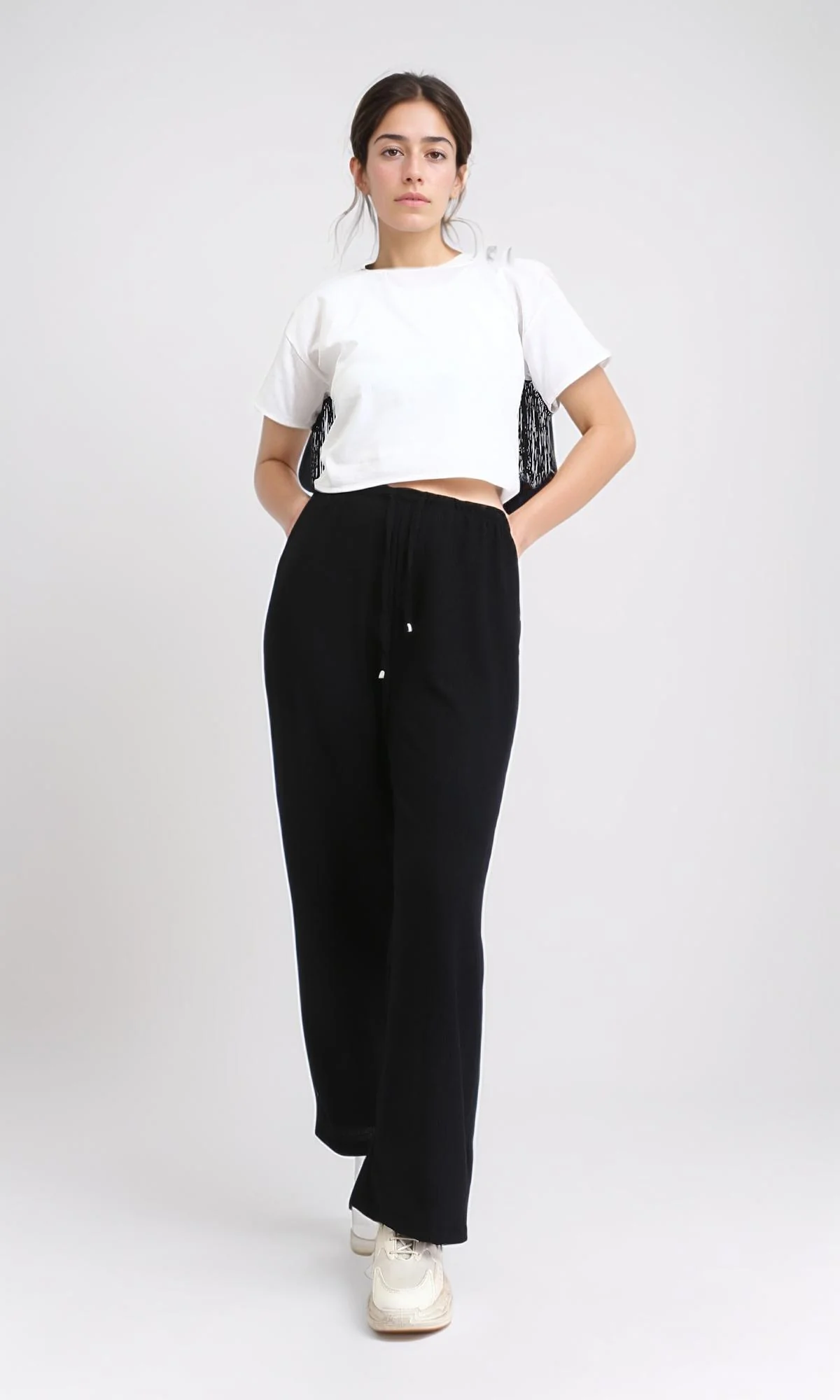 R209218 - Solid Cotton Tee with Back Fringes - White - Image 5