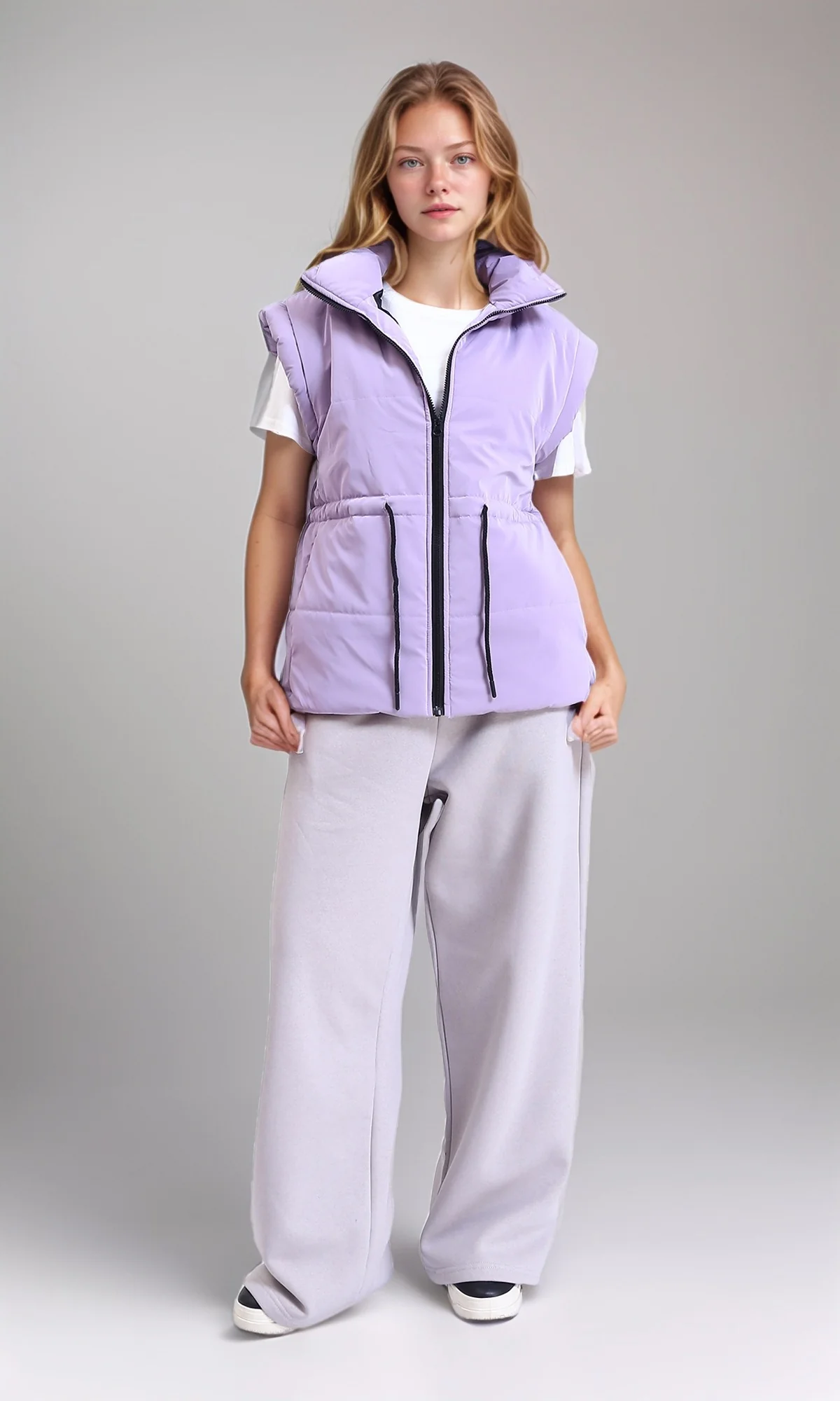 R215219 - Solid Cotton Wide-Leg Pants - Light Grey - Image 4