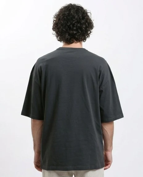 R216110 - Solid Crew Neck Relaxed Fit Tee - Charcoal Grey - Image 2
