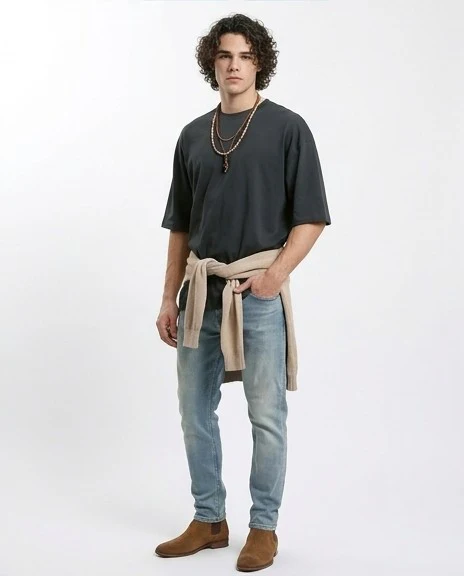 R216110 - Solid Crew Neck Relaxed Fit Tee - Charcoal Grey - Image 3