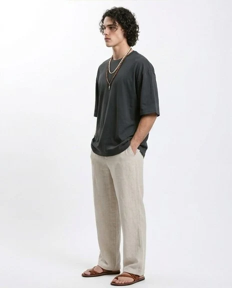 R216110 - Solid Crew Neck Relaxed Fit Tee - Charcoal Grey - Image 5