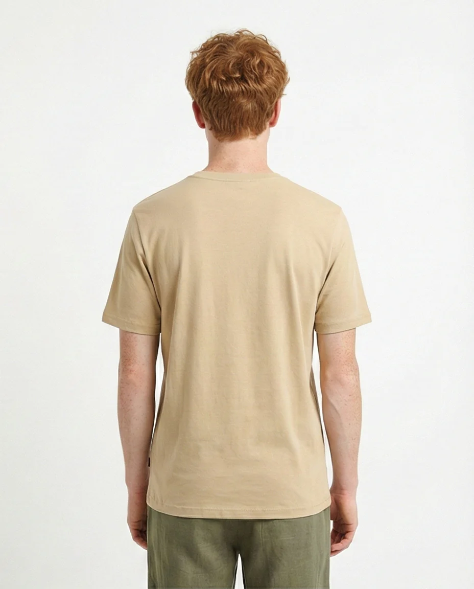 R216113 - Solid Crew Neck Relaxed Fit Tee - Dark Beige - Image 2
