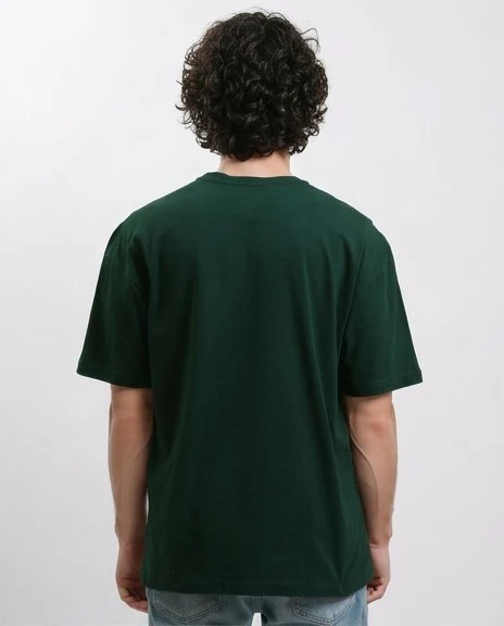 R216107 - Solid Crew Neck Relaxed Fit Tee - Dark Green - Image 2