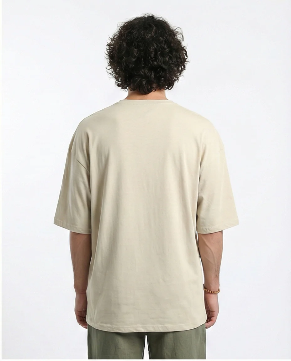 R216111 - Solid Crew Neck Relaxed Fit Tee - Light Beige - Image 2