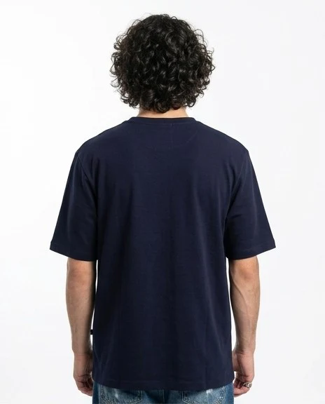 R216165 - Solid Crew Neck Relaxed Fit Tee - Navy Blue - Image 2