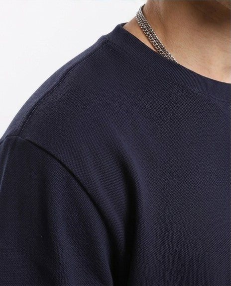 R216165 - Solid Crew Neck Relaxed Fit Tee - Navy Blue - Image 5