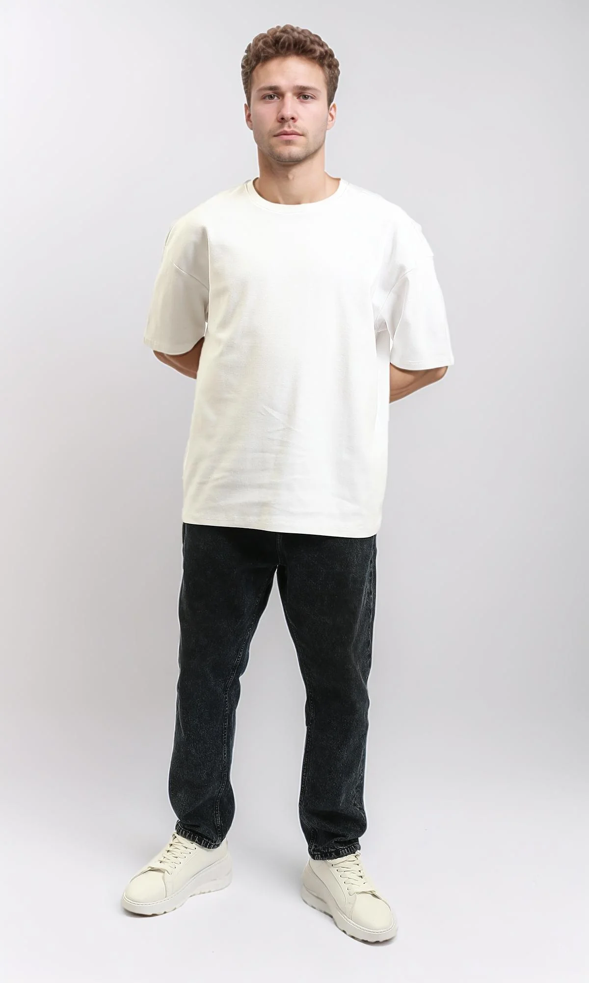R215966 - Solid Crew Neck Relaxed Fit Tee - Off-White - Image 5
