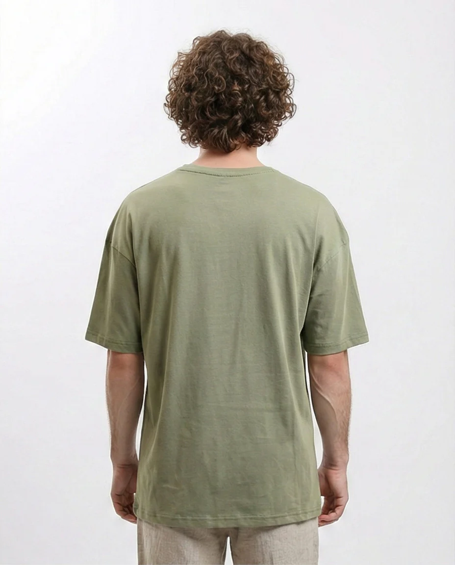 R216108 - Solid Crew Neck Relaxed Fit Tee - Olive - Image 3