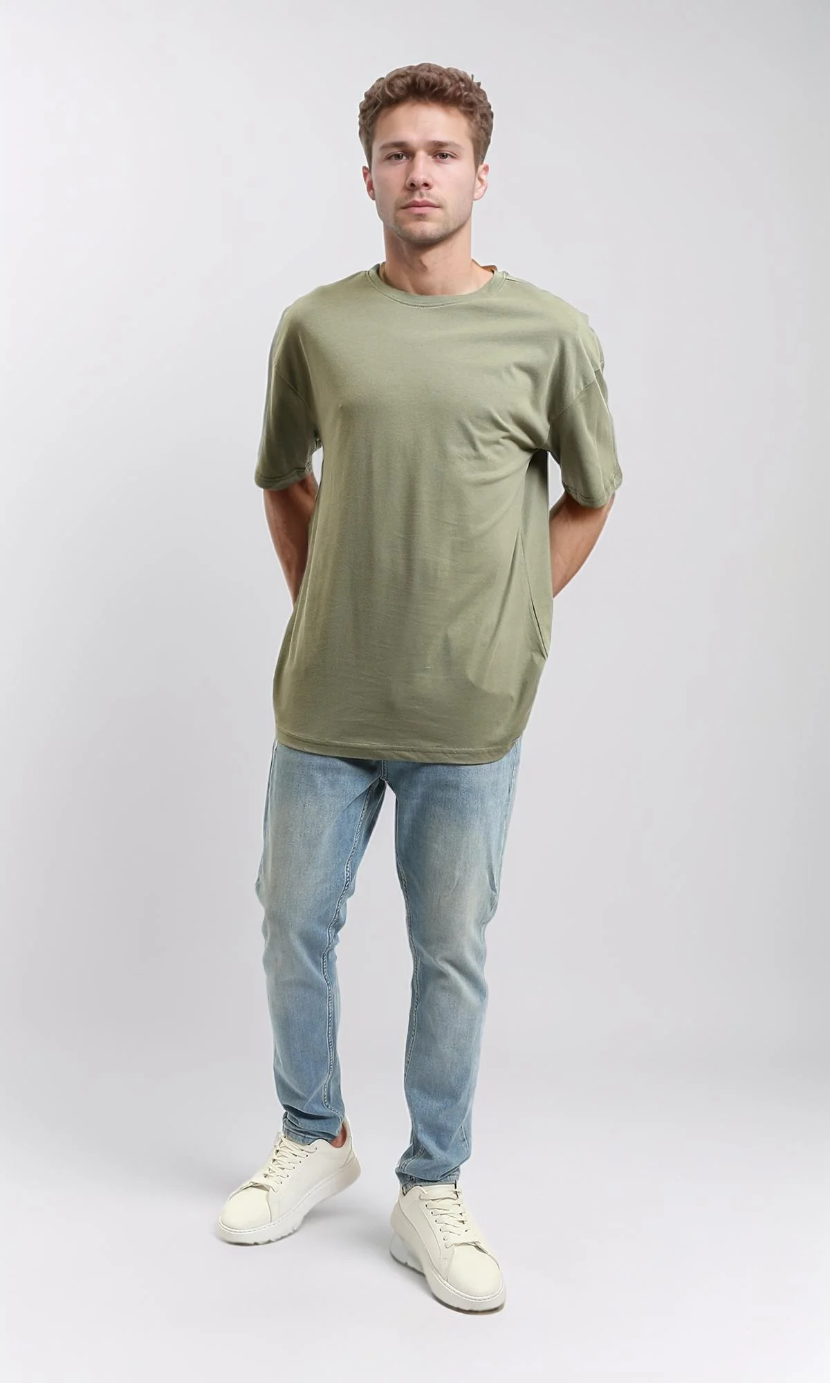 R216108 - Solid Crew Neck Relaxed Fit Tee - Olive - Image 5