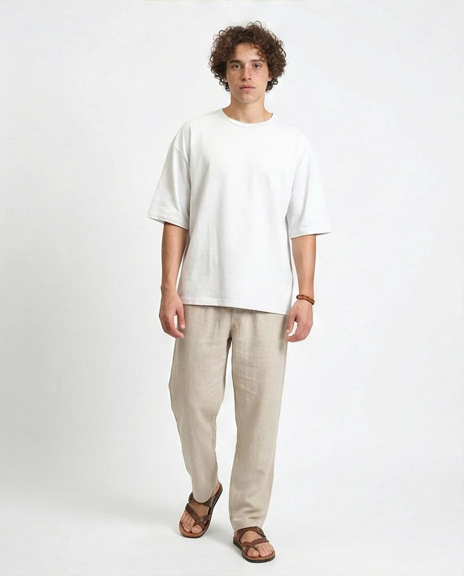R215874 - Solid Elbow Sleeves Cotton Tee - Light Grey - Image 3