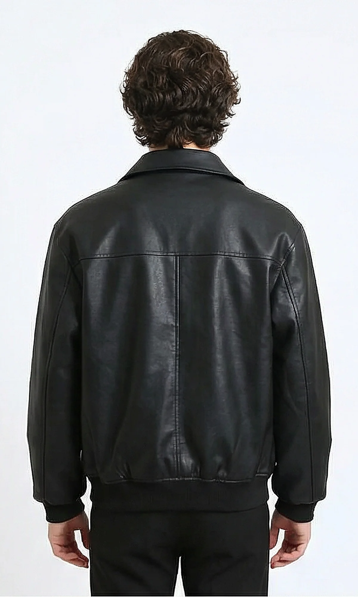 R214518 - Solid Leather Jacket with Front Pockets - Black - Image 2