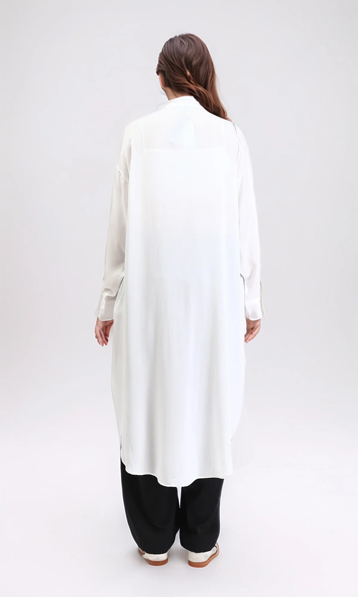 R205857 - Solid Long Shirt with Mandarin Collar - Off-White - Image 2