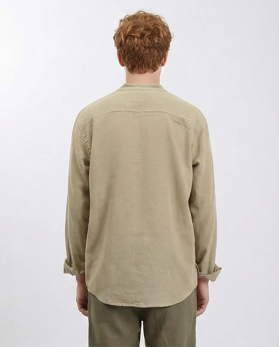 R204675 - Solid Long Sleeves Rayon Shirt - Yellowish Green - Image 2