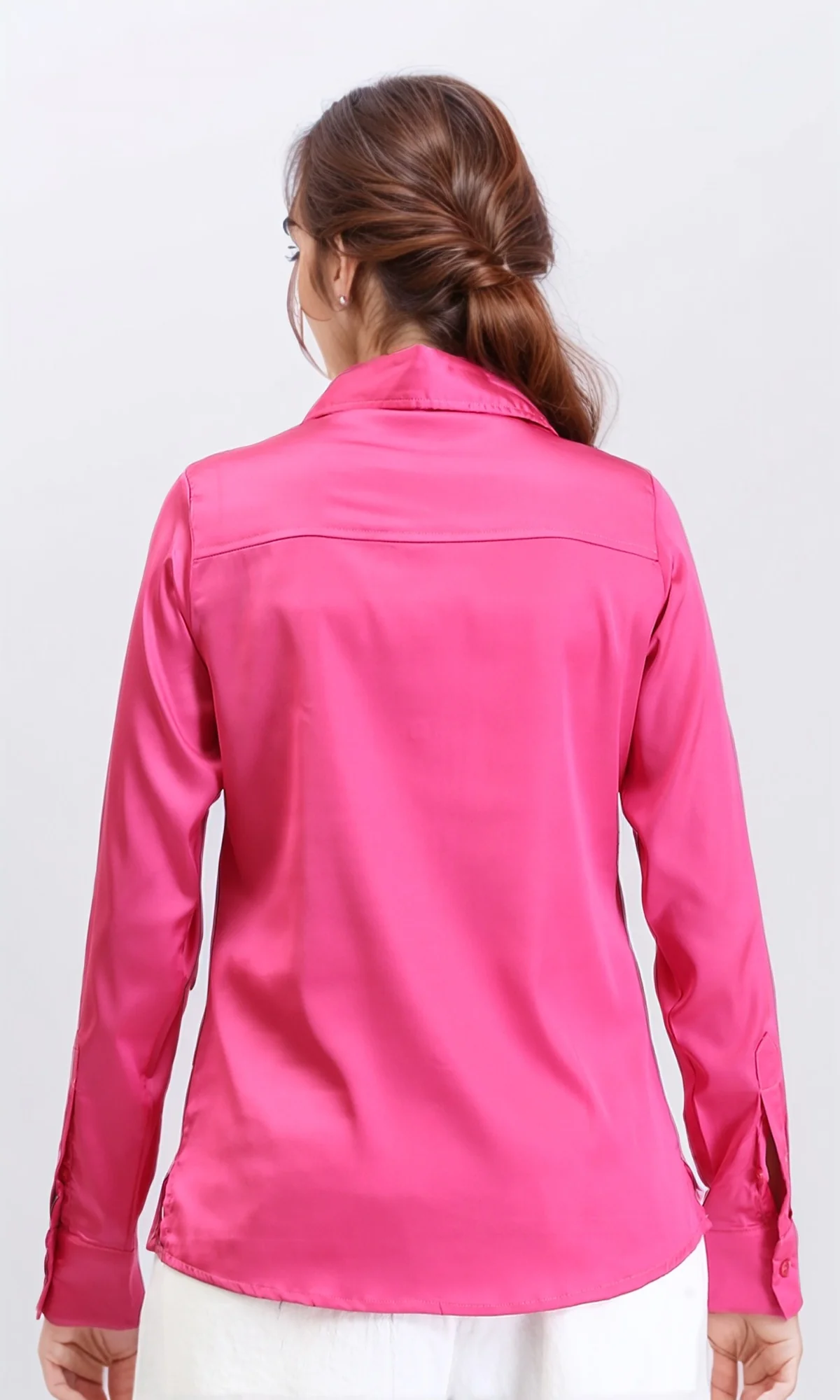 R206562 - Solid Long Sleeves Stain Shirt - Fuchsia - Image 2