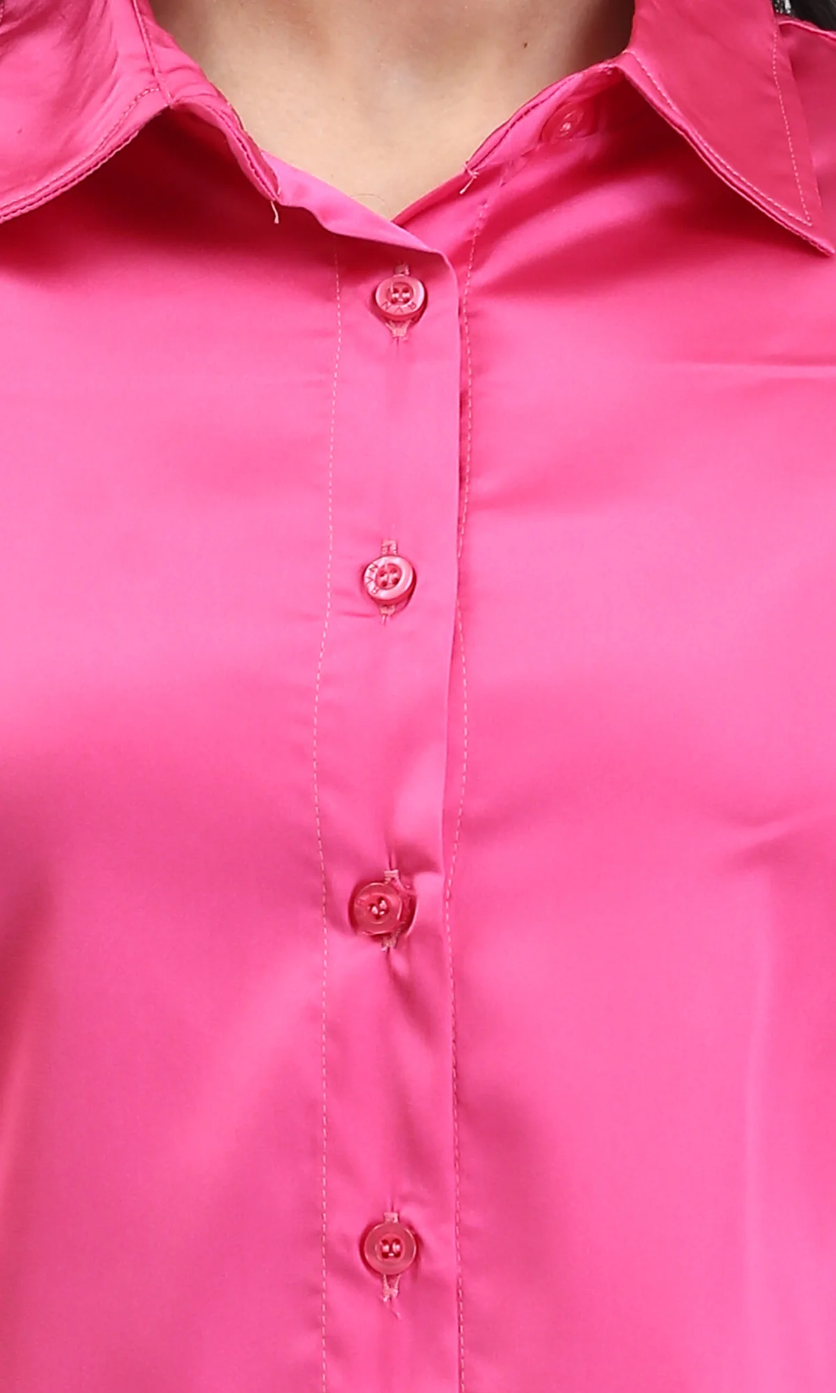 R206562 - Solid Long Sleeves Stain Shirt - Fuchsia - Image 3