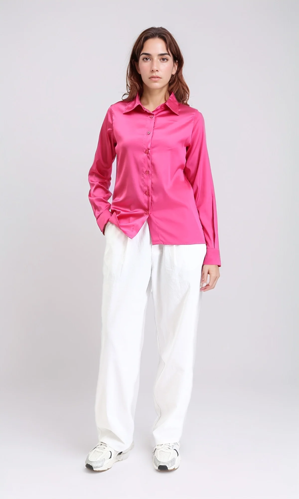 R206562 - Solid Long Sleeves Stain Shirt - Fuchsia - Image 4