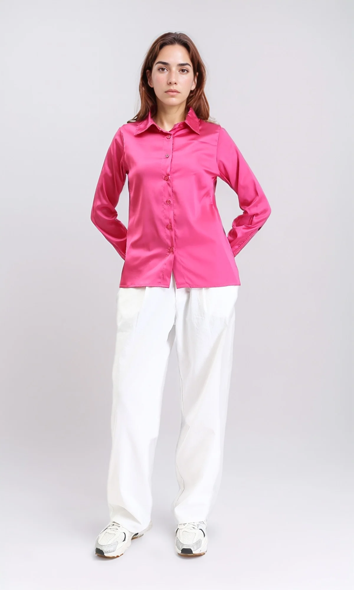 R206562 - Solid Long Sleeves Stain Shirt - Fuchsia - Image 5