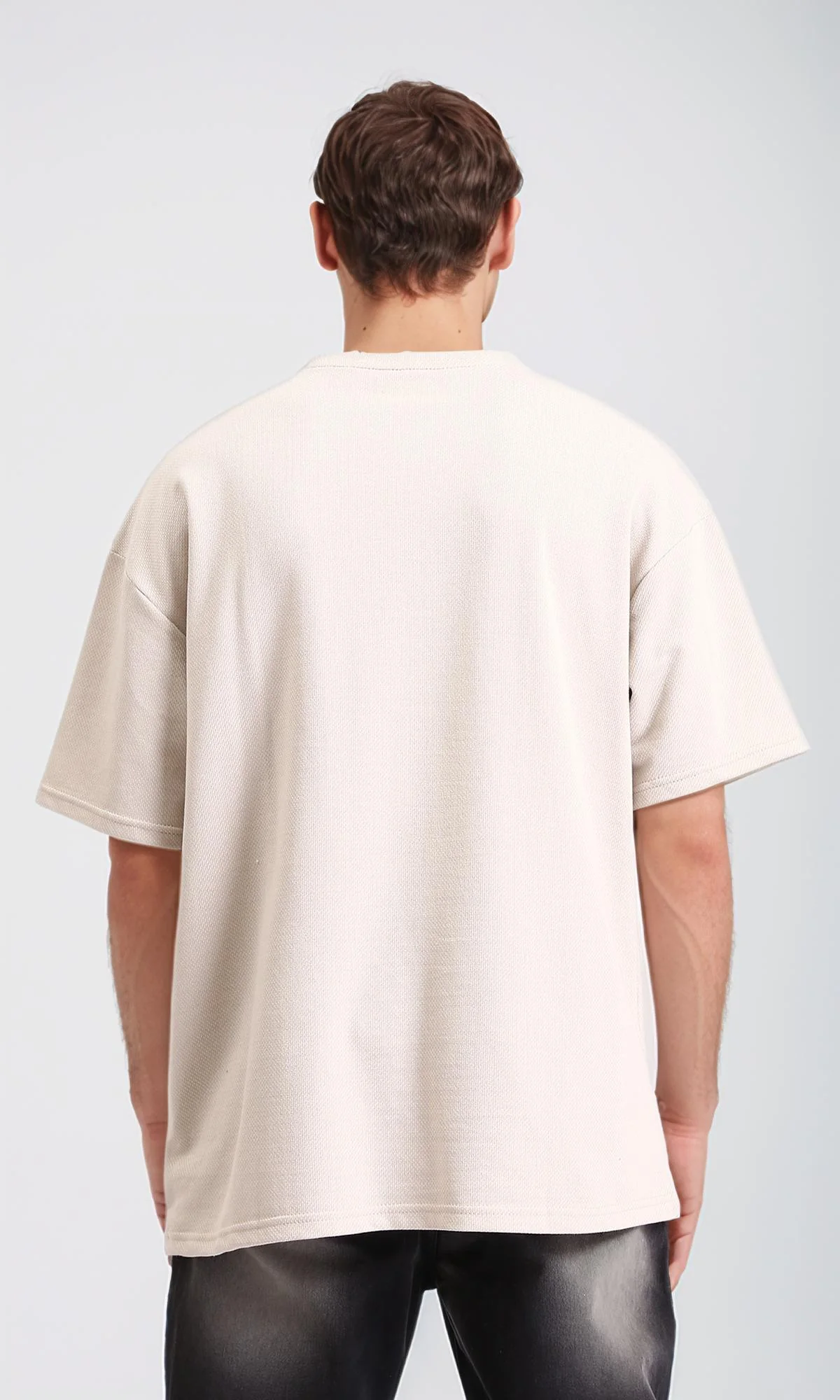 R210245 - Solid Pattern Slip On Basic Tee - Light Beige - Image 2