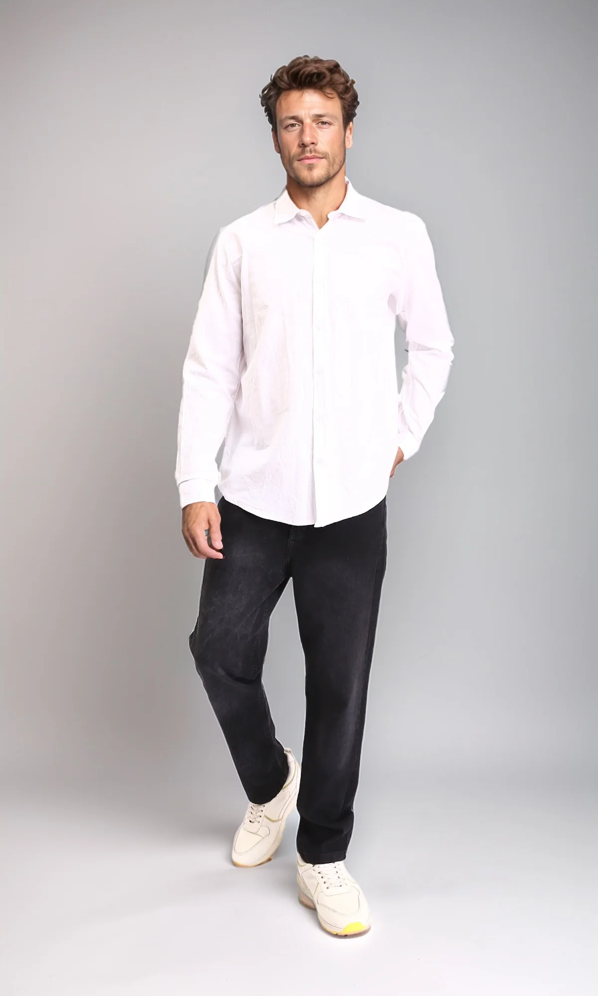 R206396 - Solid Regular Fit Long Sleeves Shirt - White - Image 4