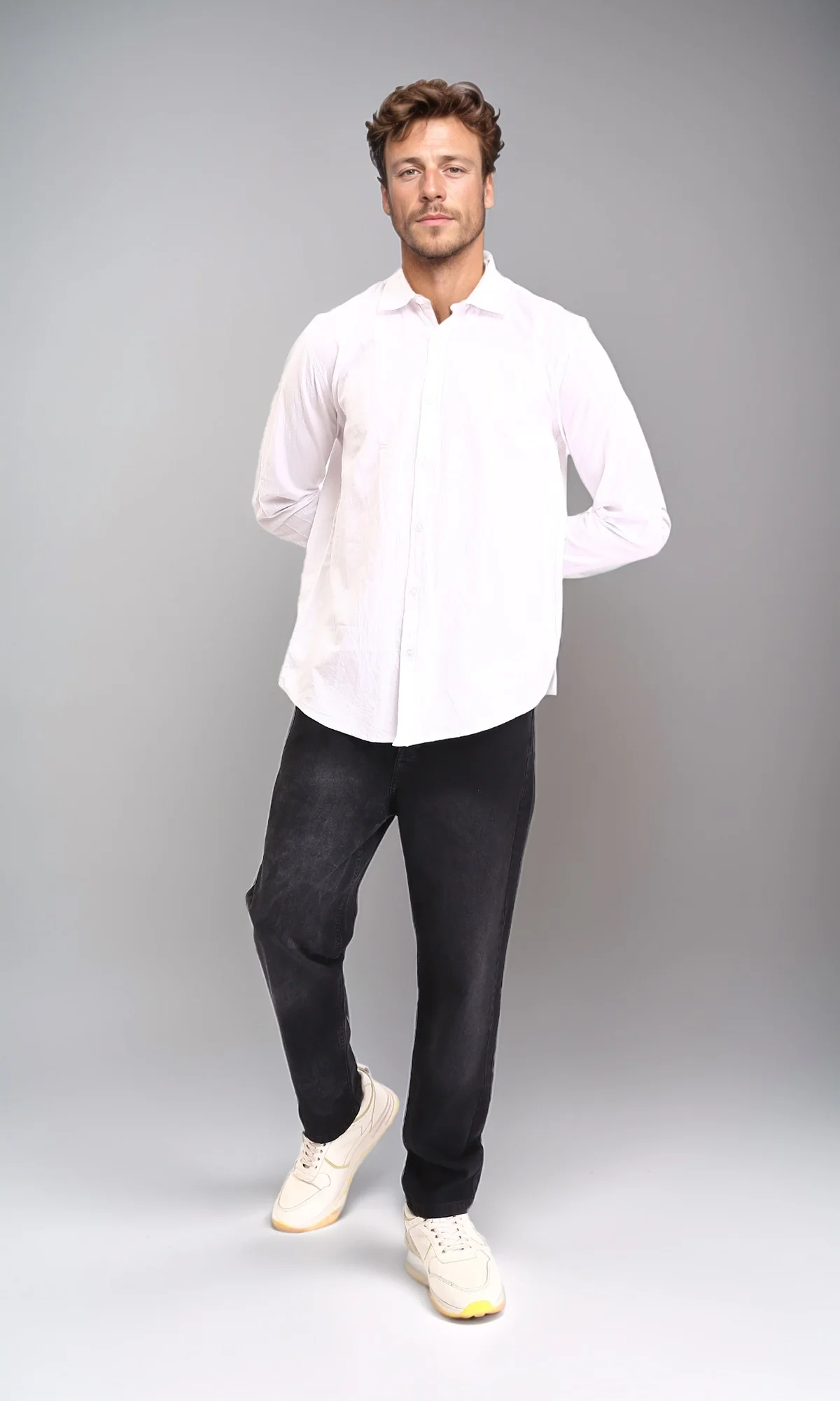 R206396 - Solid Regular Fit Long Sleeves Shirt - White - Image 5