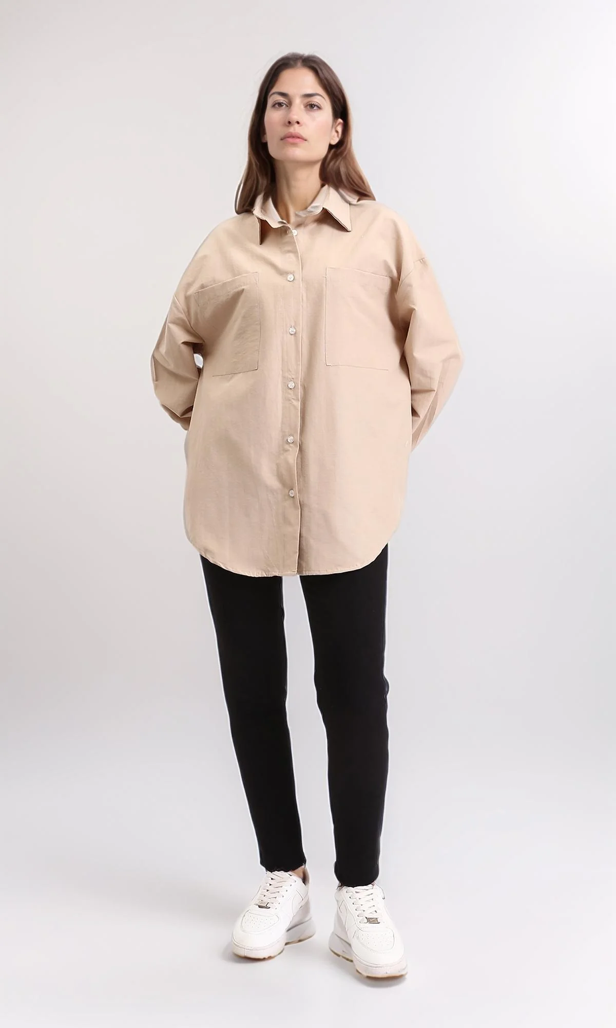 R209118 - Solid Shirt with Front Pockets - Light Coffee - Image 5