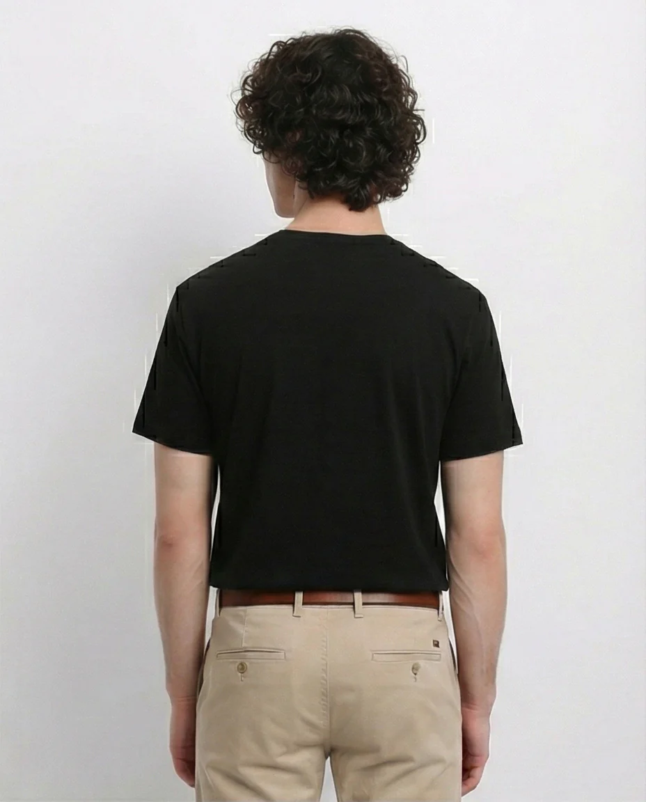 R215856 - Solid Short Sleeve Cotton Basic Tee - Black - Image 2