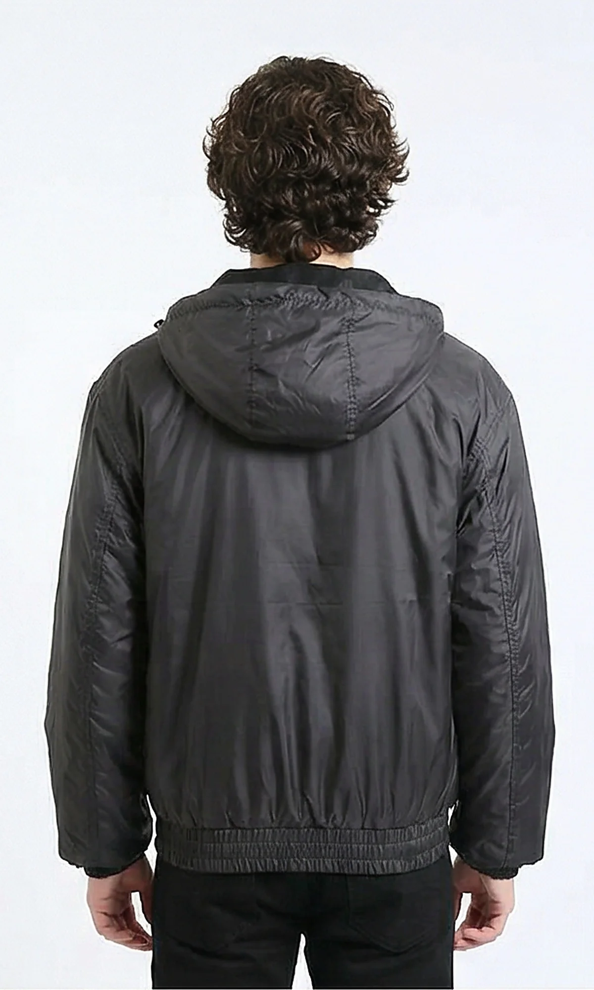 R214165 - Solid Waterproof Jacket with Elastic Hem - Charcoal Grey - Image 2