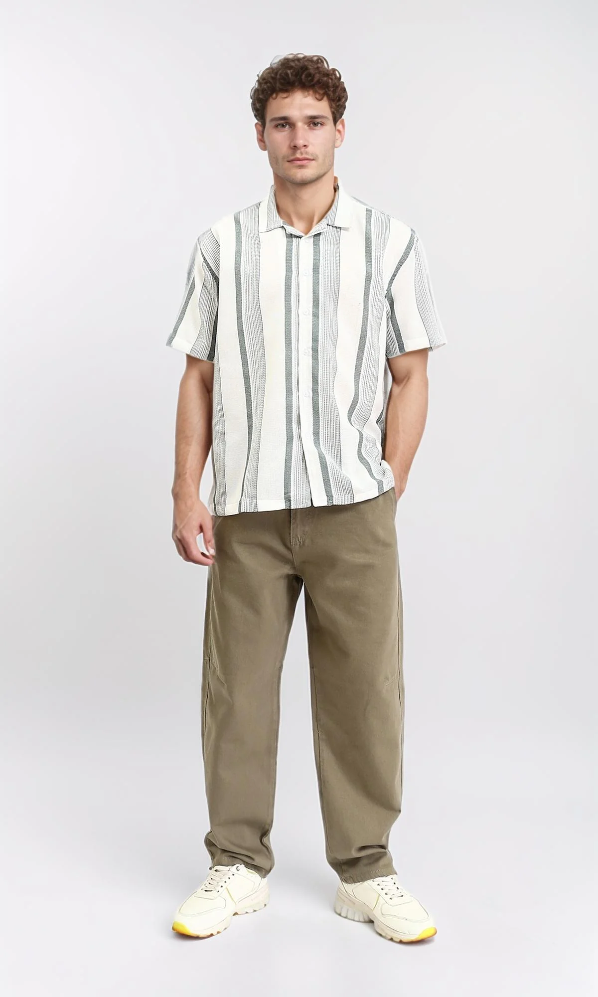 R209806 - Solid Wide Leg Casual Pants - Khaki - Image 4