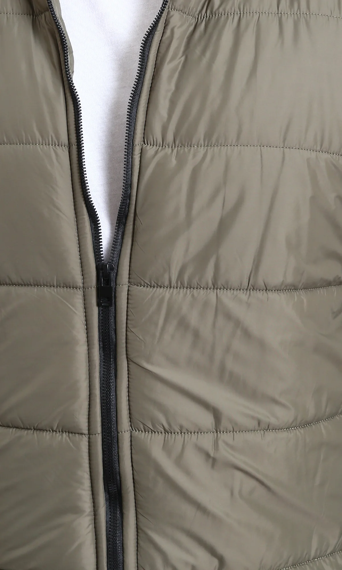 R211351 - Stand Collar Quilted Bomber Jacket - Light Khaki - Image 3