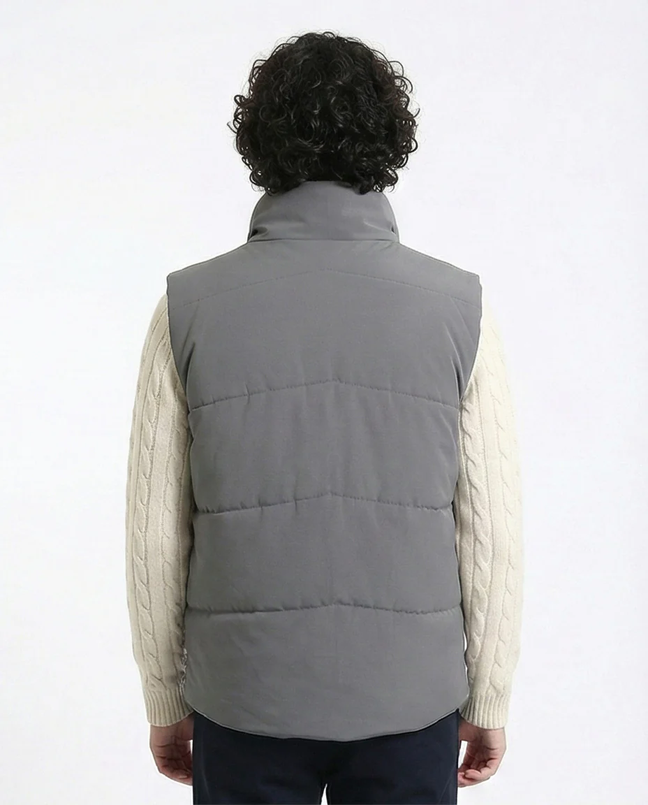 R214180 - Stand Collar Solid Puffer Vest - Medium Grey - Image 2