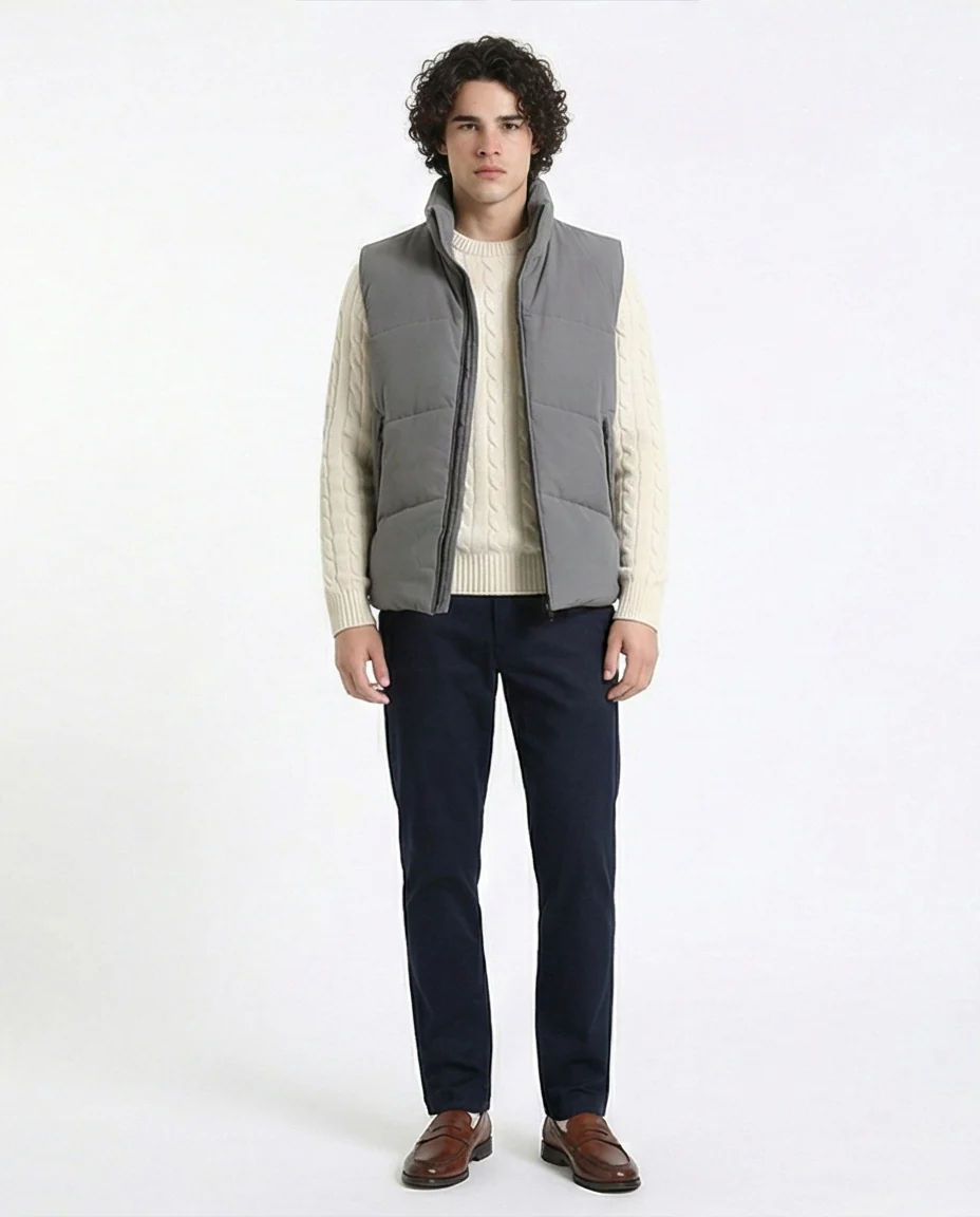 R214180 - Stand Collar Solid Puffer Vest - Medium Grey - Image 3